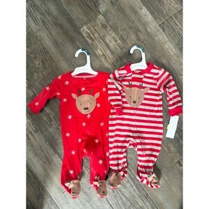 Carter's Just One You 2 Christmas Footed Fleece Sleepers 3 Months Deer  Twins